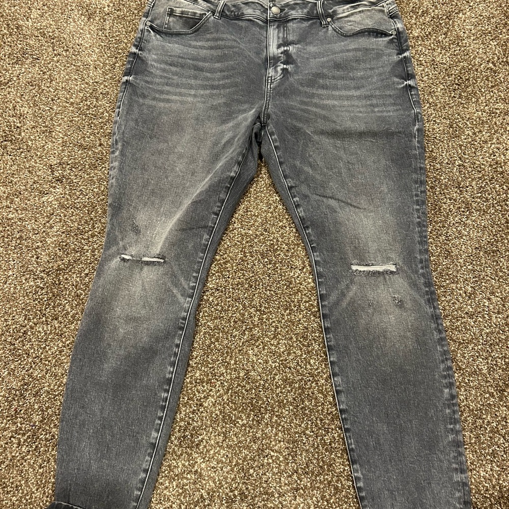 CAbi Stylish Distressed Gray Jeans
